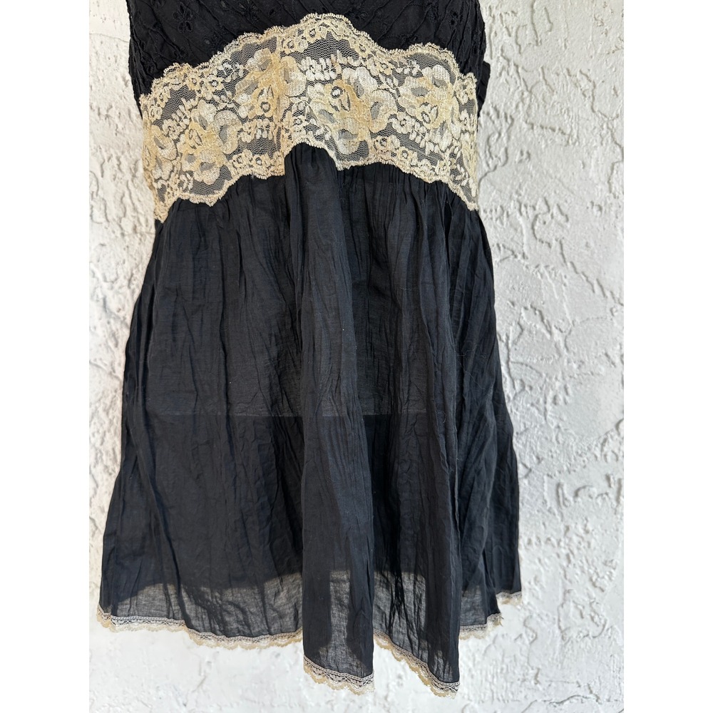 Y2K Black Eyelet Lace Babydoll Camisole Top Size 2 Boho‎ Coquette Lingerie Goth - Picture 9 of 10